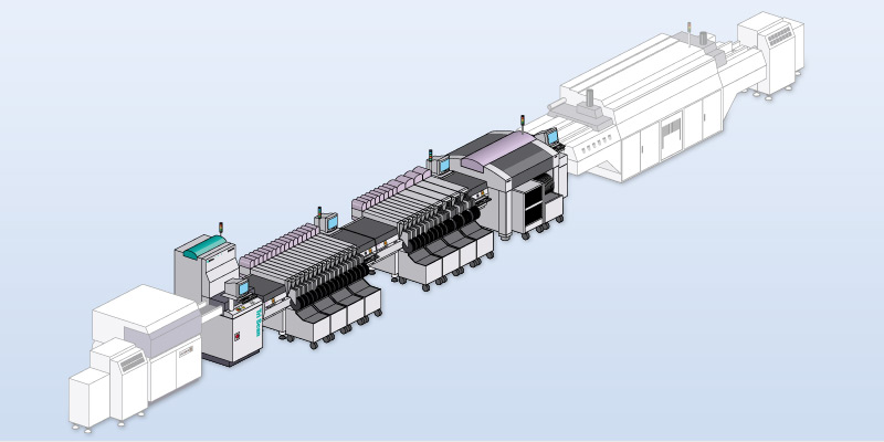 An illustration of a typical PCB production line, made for Philips Electronic Manufacturing Technology.
